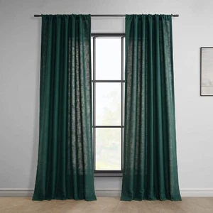 Linen curtain Forest green Color Living Room two panels Bedroom Linen Curtain - Picture 1 of 7