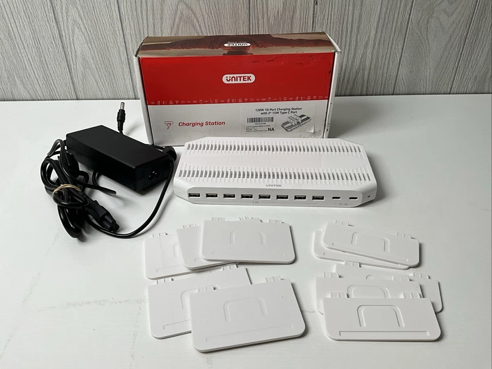 Unitek Y-2190C 120W 10 Port USB Charging Hub - 2x15W USB-C - With Dividers - Image 1 of 4