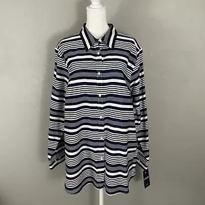 NEW Chaps No Iron Shirt Size 2X Womens Navy Blue White Stripe Long Sleeve Cotton - Picture 1 of 7