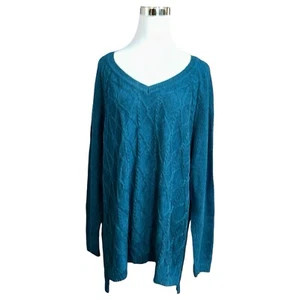 Sonoma Women's Cable Knit Sweater Long Sleeve Teal Green V-Neck Size 2X NWT - Picture 1 of 6