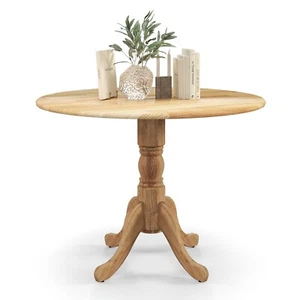 Wooden Round Dining Table with Rustic Trestle Legs 1M X 1M (Natural) - Picture 1 of 7