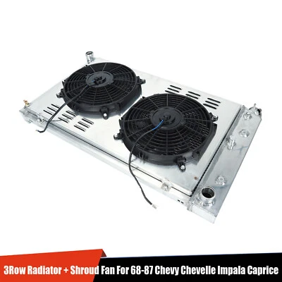 Aluminum Radiator 3 Row+Shroud Fan For 68-73 Chevy Chevelle Impala 71-90 Caprice - Image 1 of 4