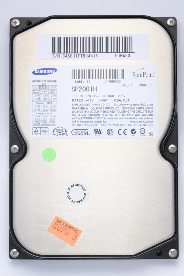 Samsung SpinPoint 20GB IDE Desktop Hard Drive P/N SP2001H - Image 1 of 2
