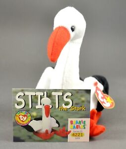 Stilts the Stork #4221 Ty Retired Beanie Baby w/ Trading Card