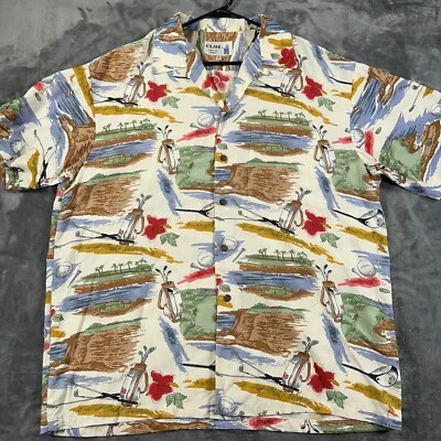Iolani Shirt Mens Large Hawaiian Button Up Golf Pattern Camp 80s Flaws - Image 1 of 4
