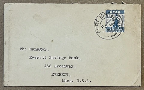 1931 GORT IRELAND THE NATIONAL BANK LIMITED COVER TO EVERETT SAVINGS BANK USA Cover