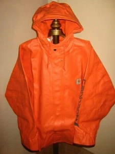 Carhartt BELFAST PVC Waterproof WORK Jacket ADULT SMALL w/Hood ORANGE(NWT) - Picture 1 of 3