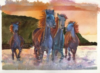 Santa Cruz Island Horses SandraWatercolors™ California Signed Limited Edition - Image 1 of 2