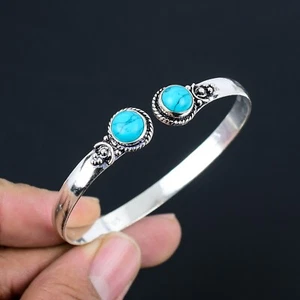 Turquoise Gemstone Ethnic Handmade Adjustable Bangle Jewelry Gift BB-010 - Picture 1 of 4