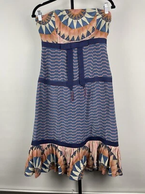 Plenty Tracy Reese Multicolor Boho Strapless 100% Silk Ruffle Hem Dress Size 4 - Image 1 of 4