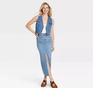 Women's High-Rise Denim Maxi Skirt - Universal Thread Medium Wash 00. NWT. P - Picture 1 of 9