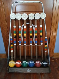 Vintage Forster Croquet Set & Wheeled Stand 6 Player Free Shipping - Picture 1 of 24