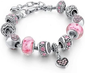 PANDORA SILBER ARMBAND MIT KRISTALL HERZ UND LIEBE EUROPÄISCHE CHARMS - Bild 1 von 5