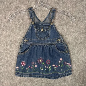 Vestido OshKosh B'gosh Denim Mono Niñas 24 Meses Azul Floral Bordado - Imagen 1 de 5