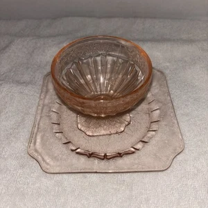 1930s JEANNETTE Pink Depression "ADAM" Footed Sherbet Cup And Plate - Picture 1 of 5