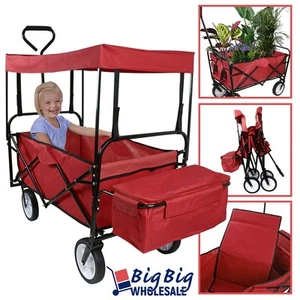 Folding Beach Wagon Garden Cart Sport Storage Utility 4 Buggy Wheel Canopy Kids - Picture 1 of 13