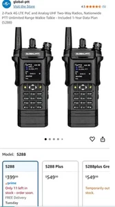 2Pack 4G LTE Nationwide and Analog Walkie Talkie PoC Radios, Unlimited Range - Zdjęcie 1 z 10
