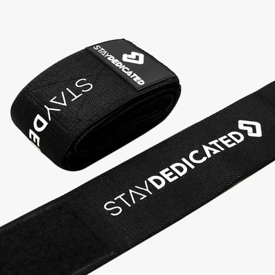 STAY DEDICATED Weight Lifting Knee Straps Elasticated Joint Support Gym Pair - Image 1 of 4