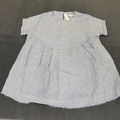 OLIVACEOUS Blue/White Striped MINI DRESS Tunic Top S 100% Linen Cruise style - Image 1 of 4