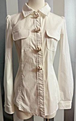 Blusa Camisa Algodón Blanco Valentino Roja Talla 42 Foto 1 de 4