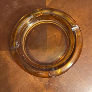 Vintage Ashtray Large MCM Hollywood Regency Yellow Gold Tone Glass 7.5” - Picture 1 of 5