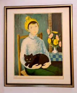 Angelina LAVERNIA Kunstdruck Frau mit Katze 1950 Lithographie handsigniert 123/375 - Bild 1 von 17