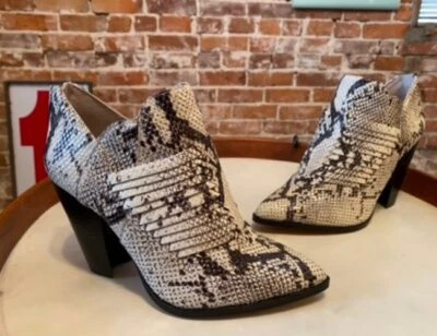 Vince Camuto Snake Perforated Leather Pointed Toe Heeled Booties Levana New - Image 1 of 4