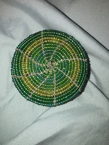 Beadworx By Grassroots Round green Jewelry - Trinket Box 2” Wide 1” Tall - Picture 1 of 3