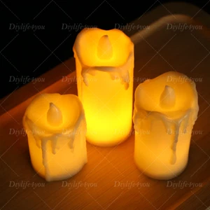 3PCS Flameless Battery Operated LED Pillar Candles Tea lights Wedding Xmas Decor - Picture 1 of 15