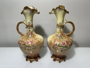 VINTAGE Pitcher Style Hand Painted Floral Ornate Porcelain Victorian Lamp Bases - Picture 1 of 7