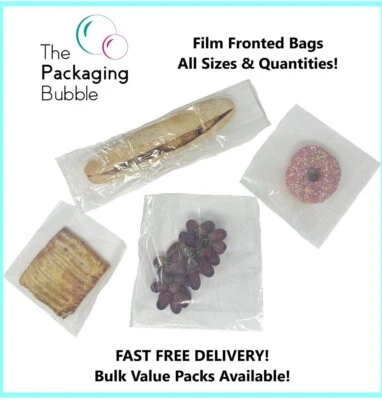 Clear Film Front Paper Bags White Window  Sandwich Food Card Cake Sweets Display - Image 1 of 4