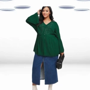 Ex Joe Browns Women's Long Sleeve Embroidered Tunic in Green - Picture 1 of 4
