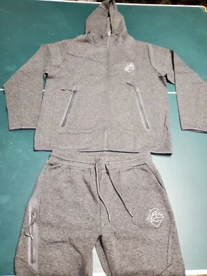 Men's Pink Dolphin Wave Activewear Full Zip Hoodie and Jogger Set Charcoal Gray - Image 1 of 4