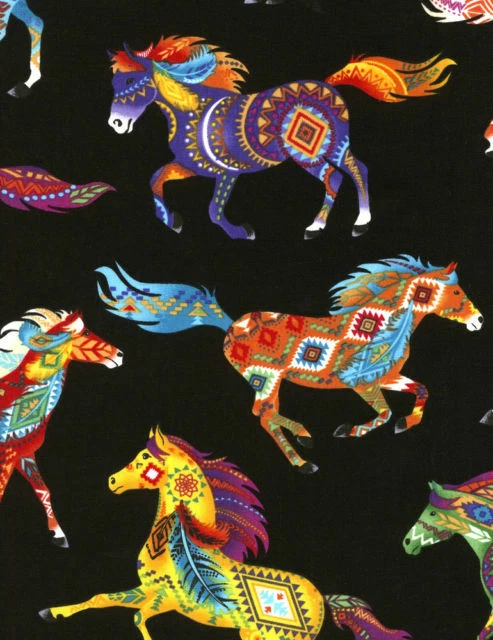 Fat Quarter Southwest Horses Painted Ponies 100% Cotton Quilting Fabric  - Image 1 of 1