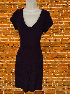 WOMENS JOHN ROCHA SIZE UK 14 AUBERGINE LACE V-NECK FIT & FLARE DRESS SHORT KNEE - Picture 1 of 5