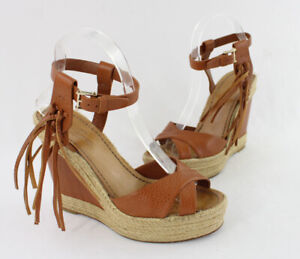 Valentino Women's Brown Leather Open Toe Ankle Strap Wedge Heel Shoe Size 38 8