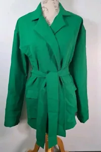 PRETTY LITTLE THING Green Woven Utility Blazer Emerald Pocket Belted BNWT UK 6 - Picture 1 of 17