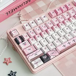 PBT Keycaps Black and Pink Keycaps Cherry Profile 130 Keys Custom Cute Keycap... - Picture 1 of 9