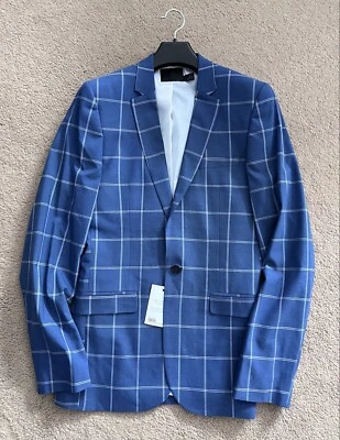 ASOS Design Tall Wedding Super Skinny Suit Jacket blazer Light Blue Check 38 NEW - Image 1 of 4