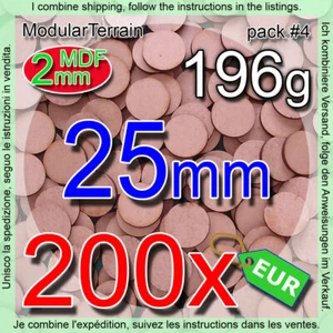 200x 25mm Round Base 2mm MDF Socle Rond War Hammer 40k Infinity Age Of Sigmar - Imagen 1 de 3