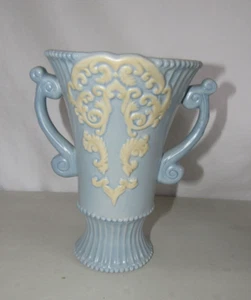 BURTON & BURTON POWDER BLUE GRECIAN STYLE DUAL HANDLE URN CERAMIC VASE 7.5"H - Picture 1 of 8