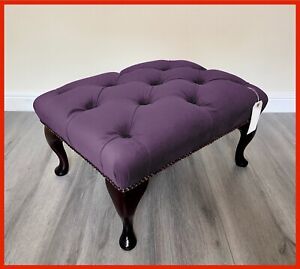 Chesterfield Buttoned Queen Anne Purple Velvet Footstool