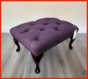 Chesterfield Buttoned Queen Anne Purple Velvet Footstool - Picture 1 of 8