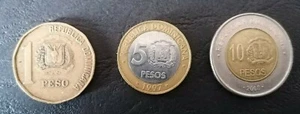 DOMINICAN REPUBLIC LOT OF 3 COINS ,1 , 5, 10 PESOS - Picture 1 of 2