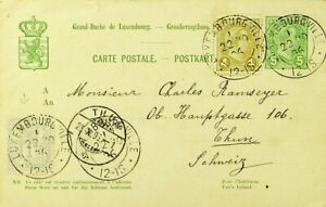 SEPHIL LUXEMBOURG 1896 1c+4c UPRATED ON 5c POSTAL CARD TO THUN SWITZERLAND	