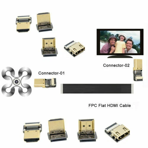 Micro HDMI Mini HDMI 90 degree Adapter 5cm-100cm FPC Ribbon Flat HDTV FPV Cable - Image 1 of 4