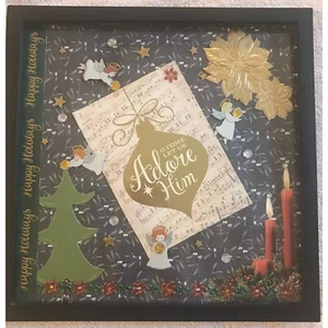 Arte navideño enmarcado collage hecho a mano adorémoslo ángeles belén - Imagen 1 de 7
