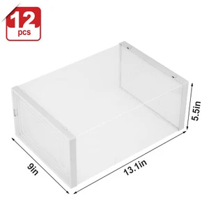 12Pcs Foldable Plastic Transparent Shoe Box Storage Clear Stackable Organizer - Picture 1 of 10