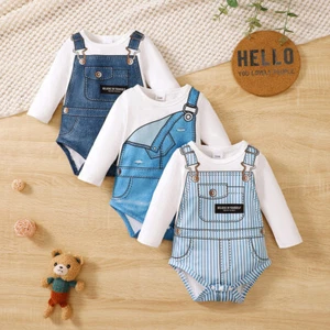 Baby Boy Girl Long Sleeve Suspender Pants Jumpsits Winter Thermal Romper Clothes - Picture 1 of 16