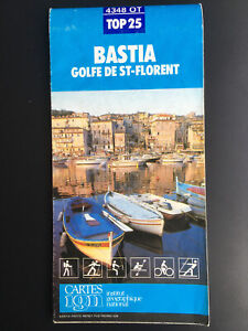 Carte plan randonnée IGN Top 25 Bastia, Golf de Saint Florent 1990